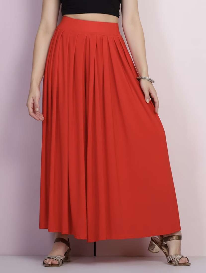 women solid mid rise flared palazzo