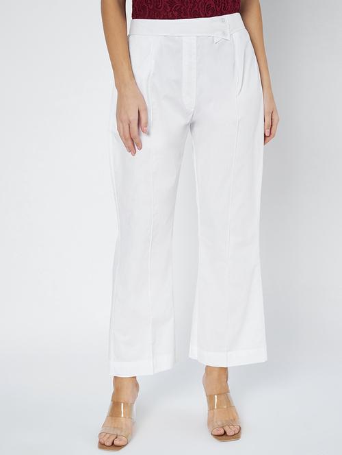 women white solid mid rise straight trouser - 21967067 - Standard Image - 0