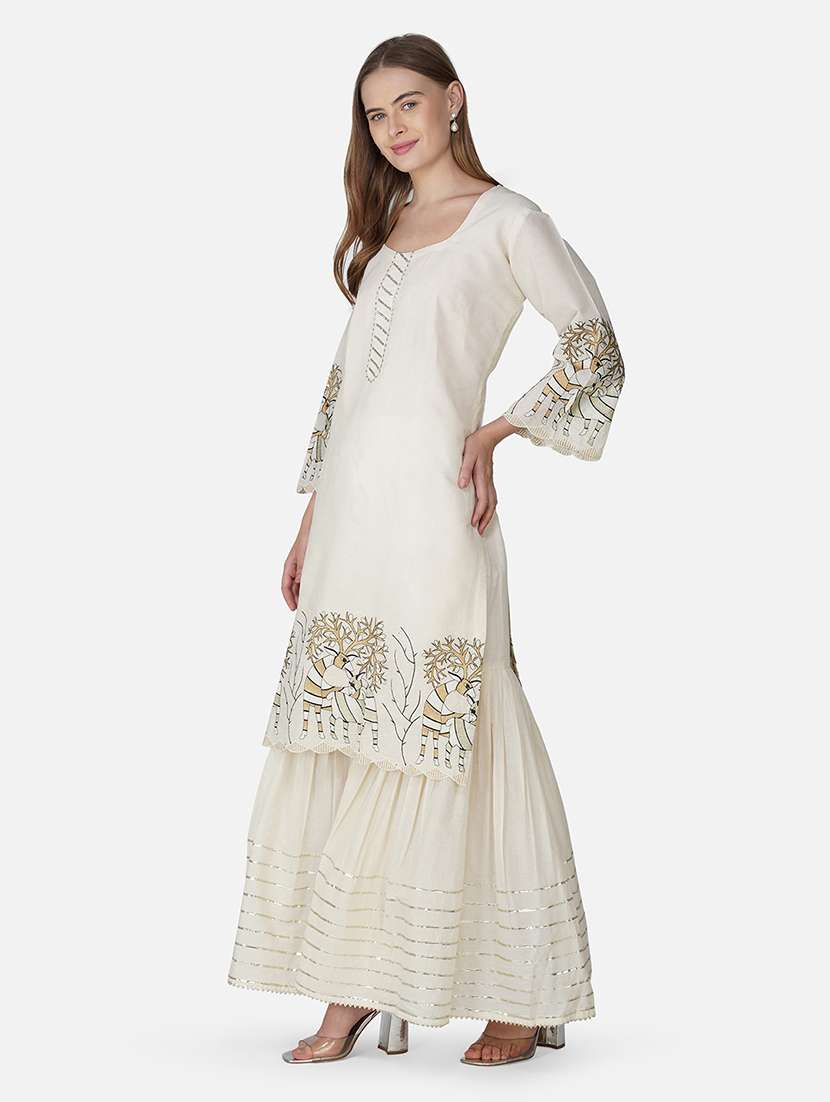 women embroidered long sleeve kurta sharara with dupatta set - 21967094 - Standard Image - 2