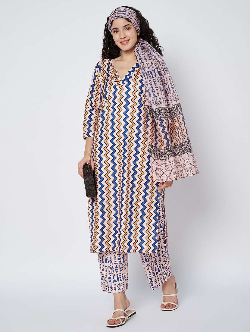 women three quarter sleeve kurta pant with dupatta set