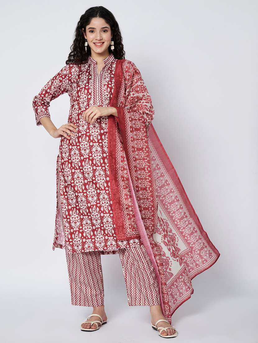 women three quarter sleeve kurta pant with dupatta set