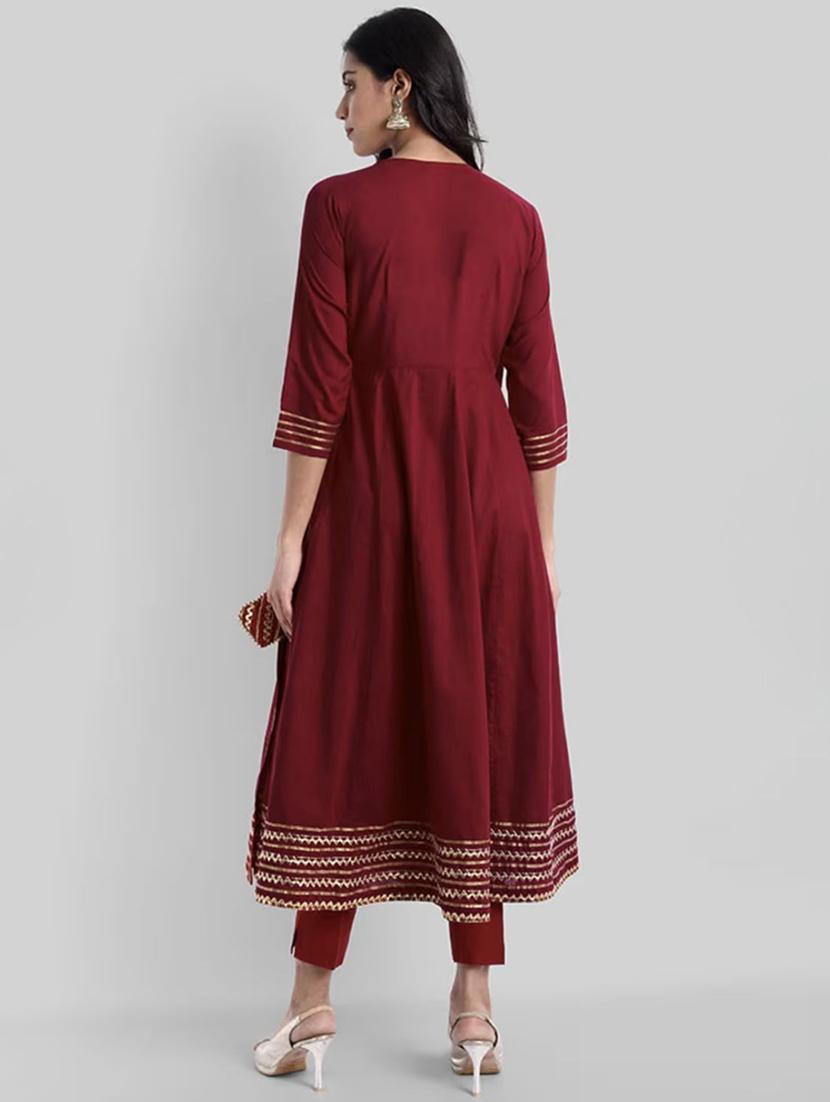 women three quarter sleeve anarkali kurta pant with dupatta set - 21967109 - Standard Image - 2