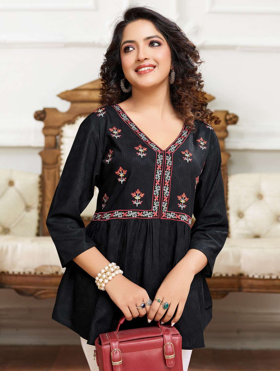women embroidered round neck a-line kurti - 21967115 - Zoom Image - 0