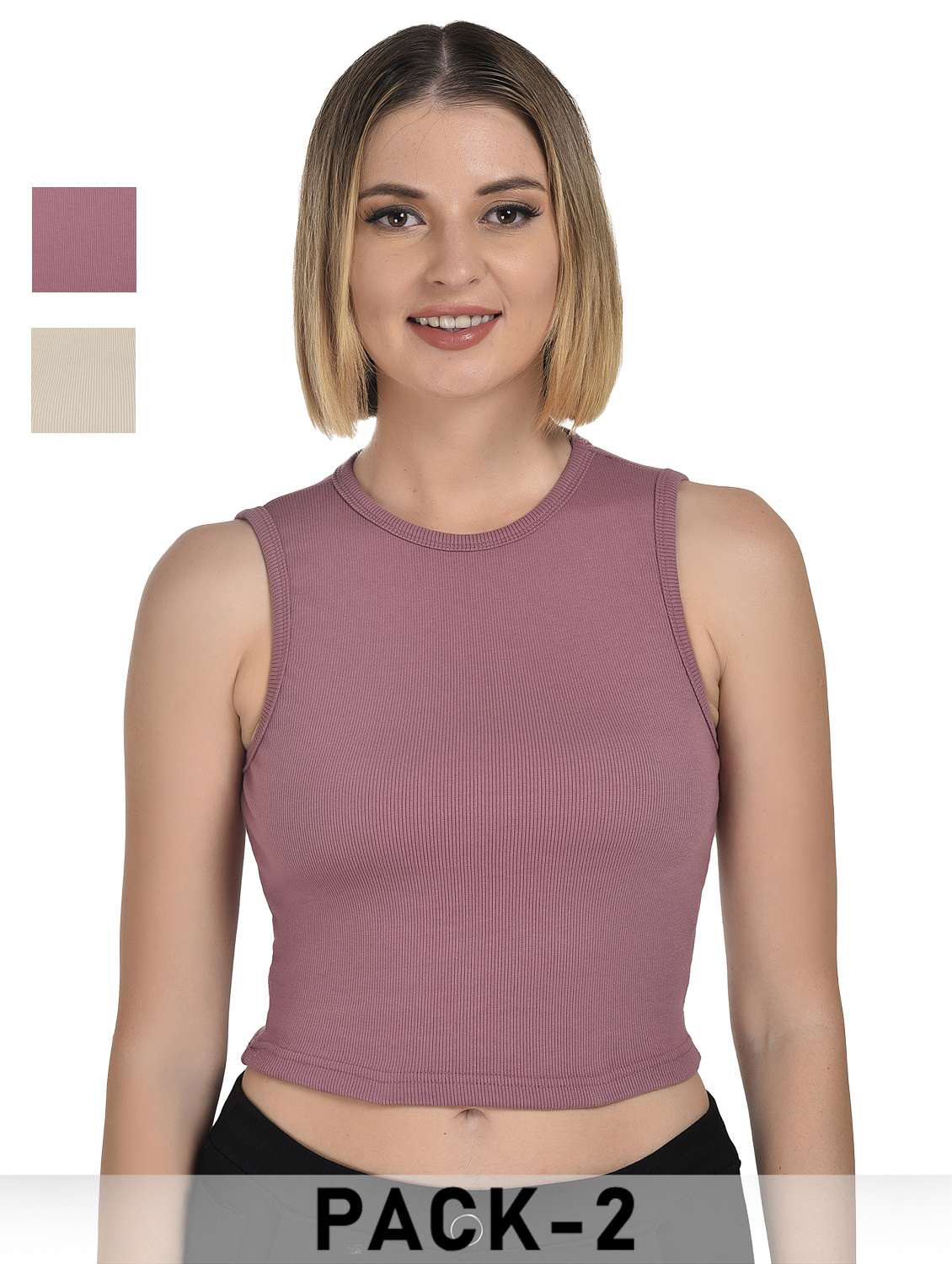 women pack of 2 solid sleeveless crop top