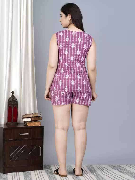women printed sleeveless nightwear short set - 21967135 - Standard Image - 2