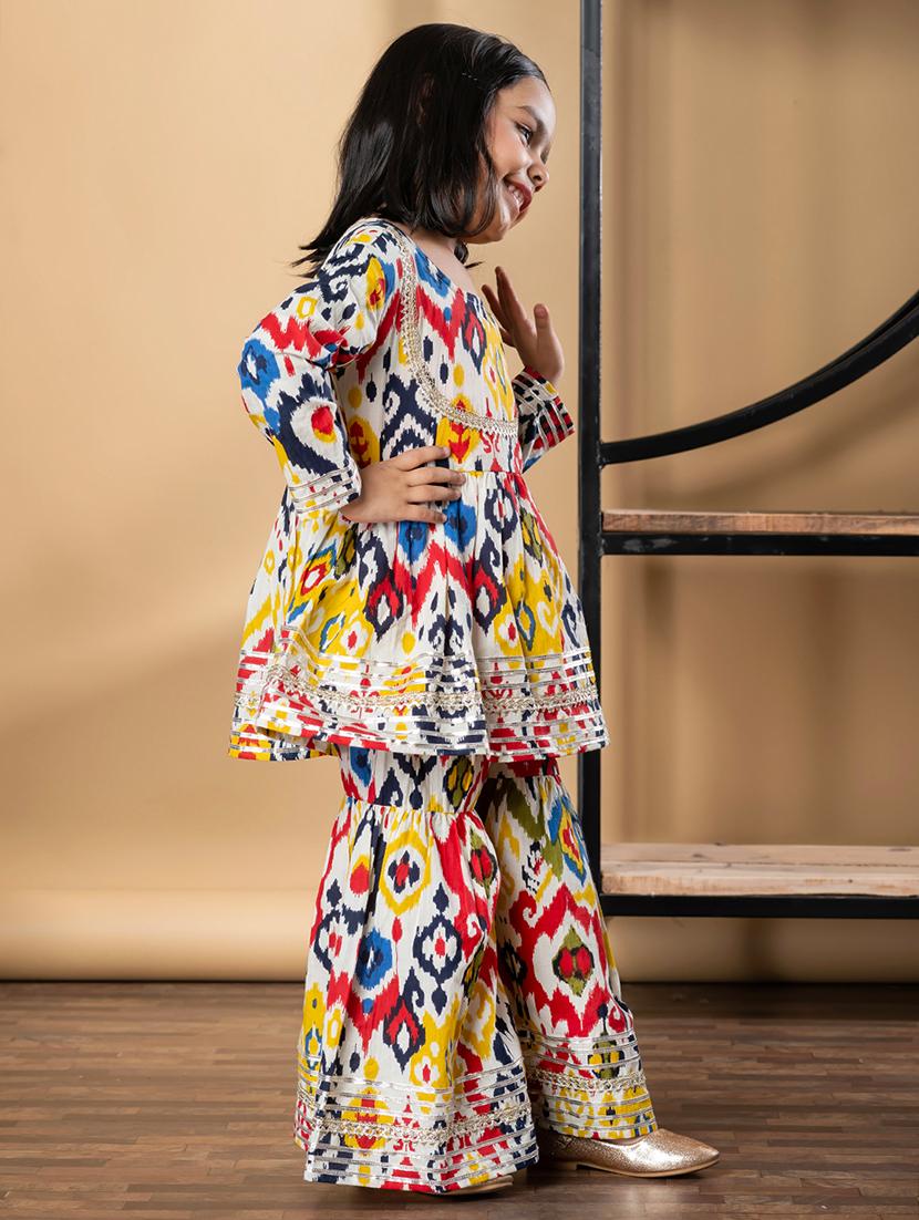 girls printed long sleeve kurta and sharara set - 21967198 - Standard Image - 2