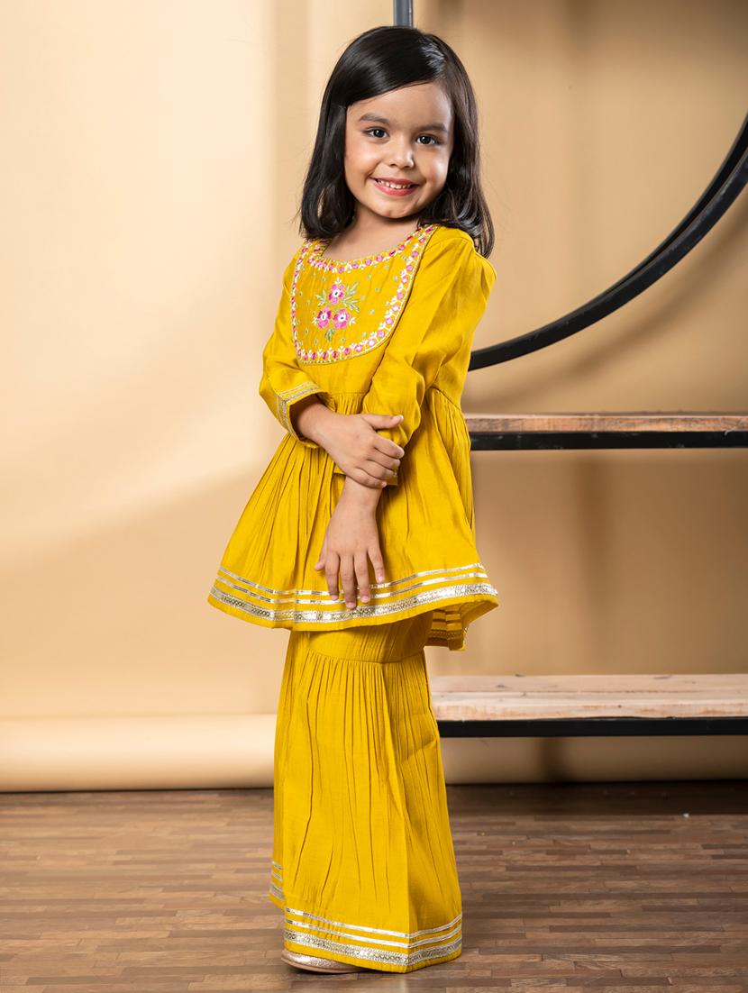 girls gota detailed long sleeve kurta and sharara set - 21967203 - Standard Image - 2