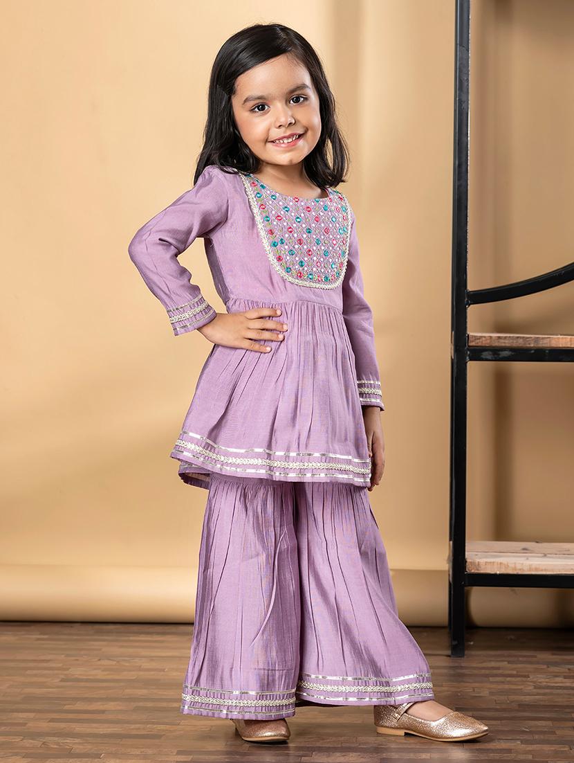 girls gota detailed long sleeve kurta and sharara set - 21967204 - Standard Image - 2