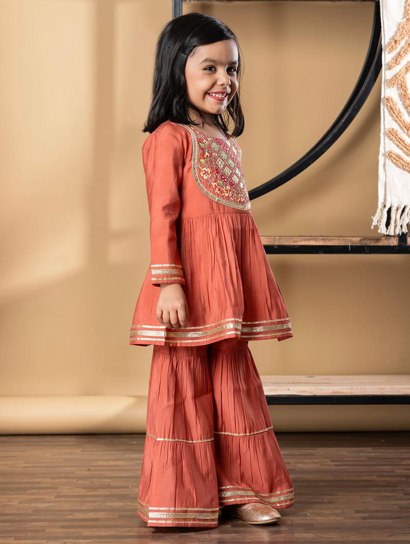 girls embroidered long sleeve kurta and sharara set - 21967206 - Standard Image - 2