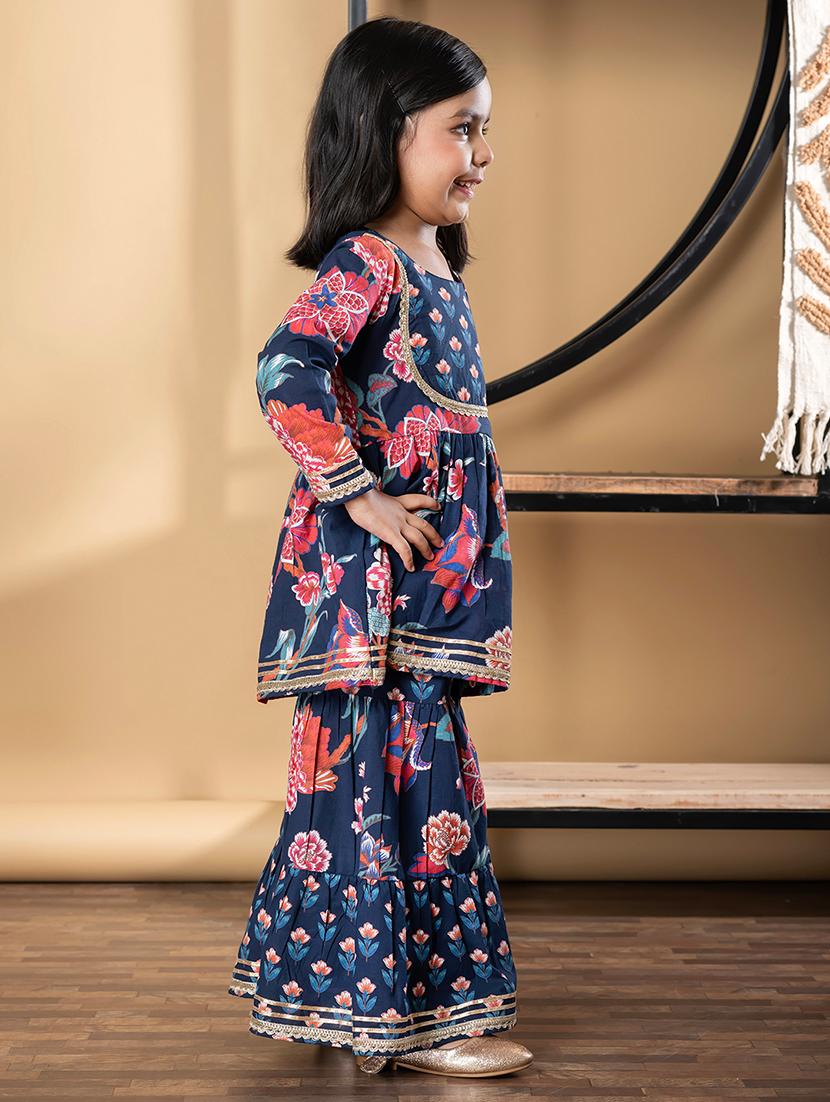 girls floral print long sleeve kurta and sharara set - 21967208 - Standard Image - 2