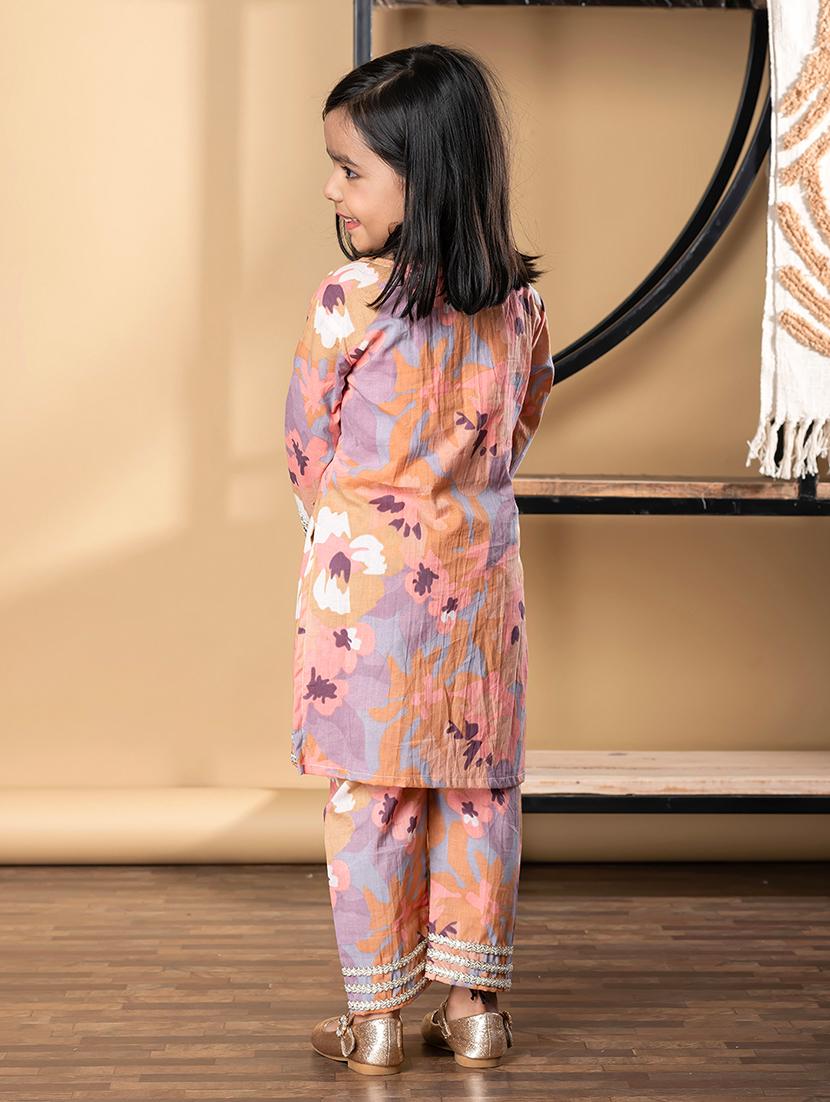 girls floral print long sleeve kurta and pant set - 21967210 - Standard Image - 2