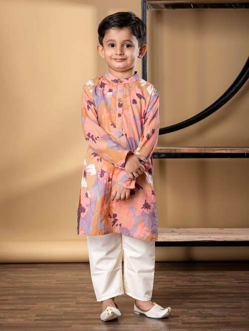 boys floral print long sleeve kurta & pyjama set - 21967223 - Standard Image - 0