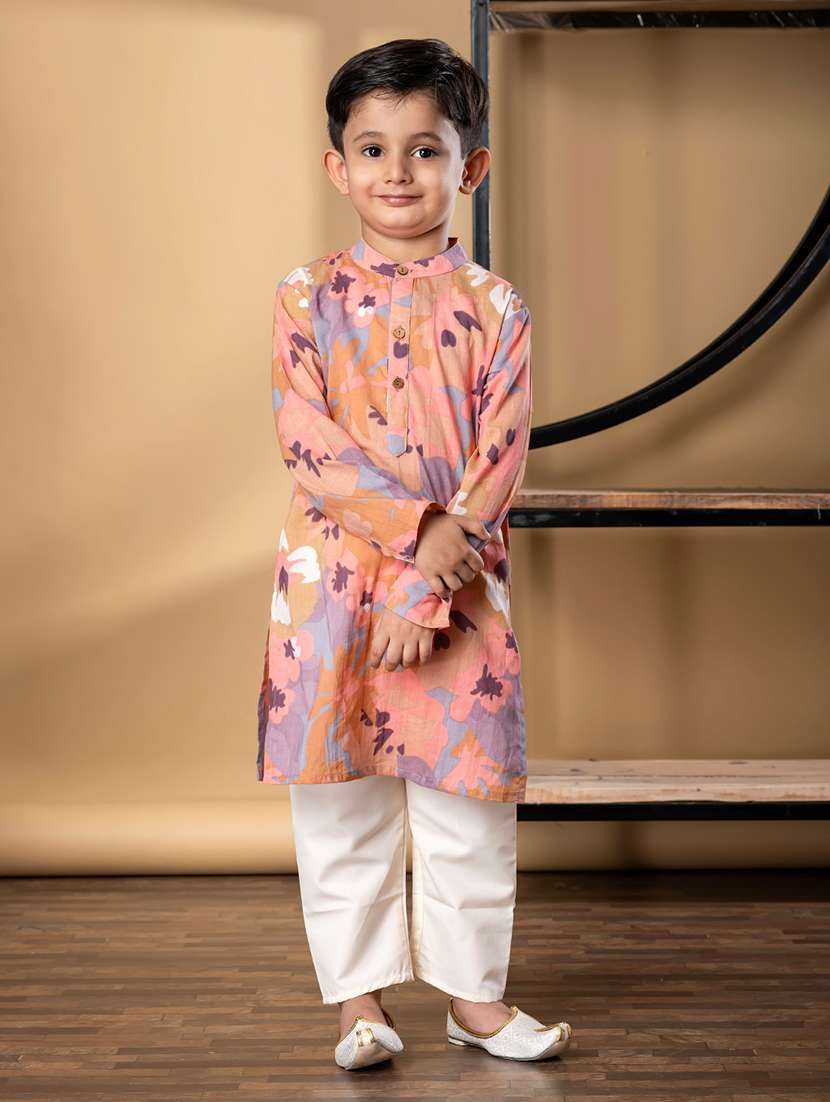 boys floral print long sleeve kurta & pyjama set - 21967223 - Zoom Image - 0