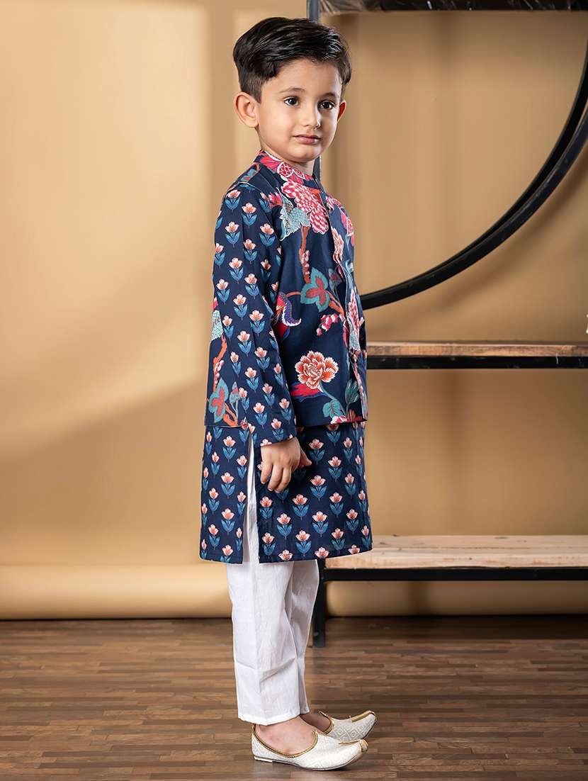 boys floral print kurta and pyjama with nehru jacket - 21967225 -  Standard Image - 2
