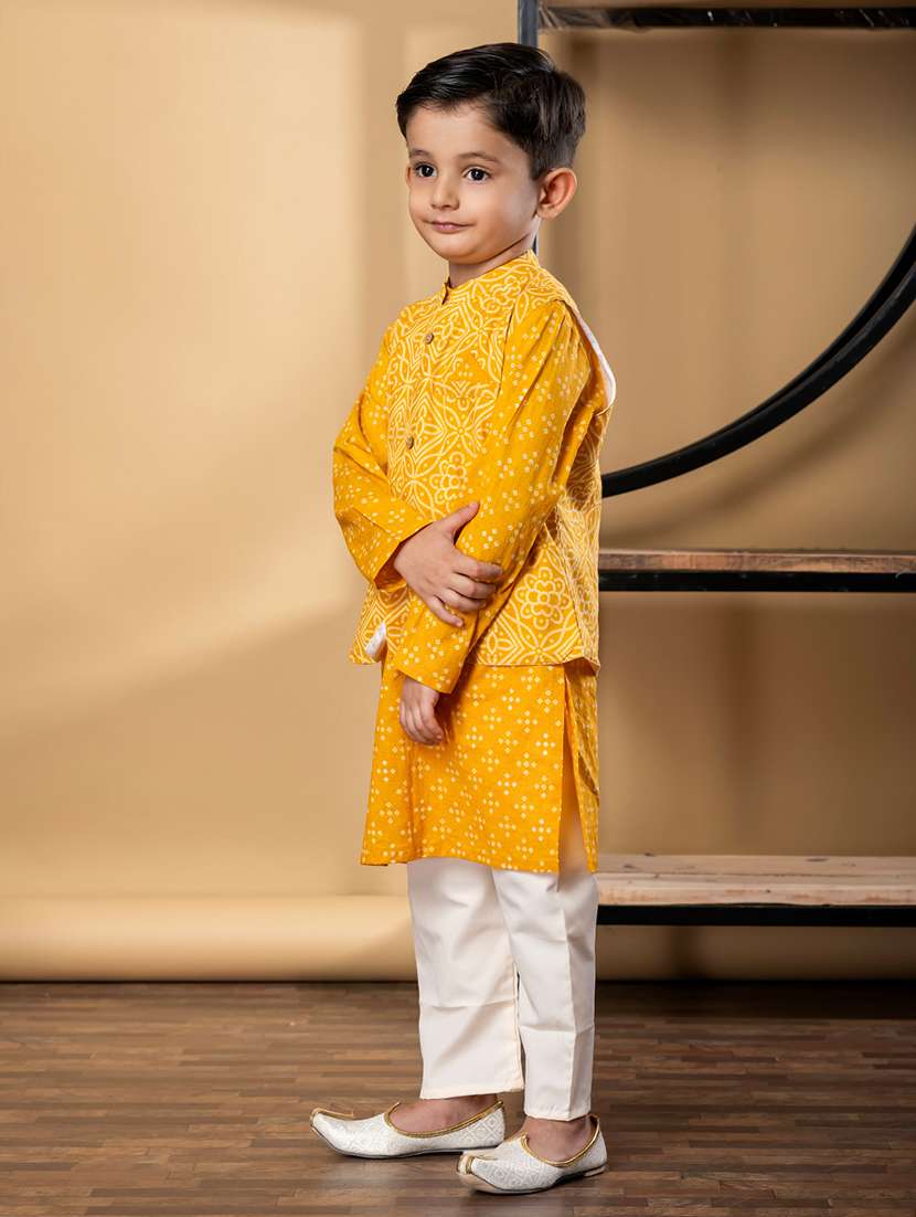 boys printed kurta and pyjama with nehru jacket - 21967226 -  Standard Image - 2