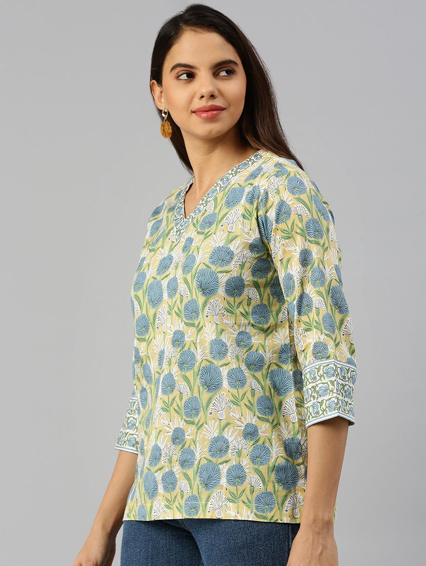 women printed three quater sleeve straigh kurti - 21967249 - Standard Image - 2