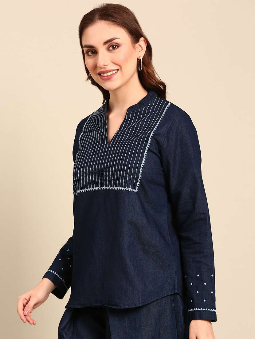 women navy blue self designed straight kurti - 21967251 -  Standard Image - 2