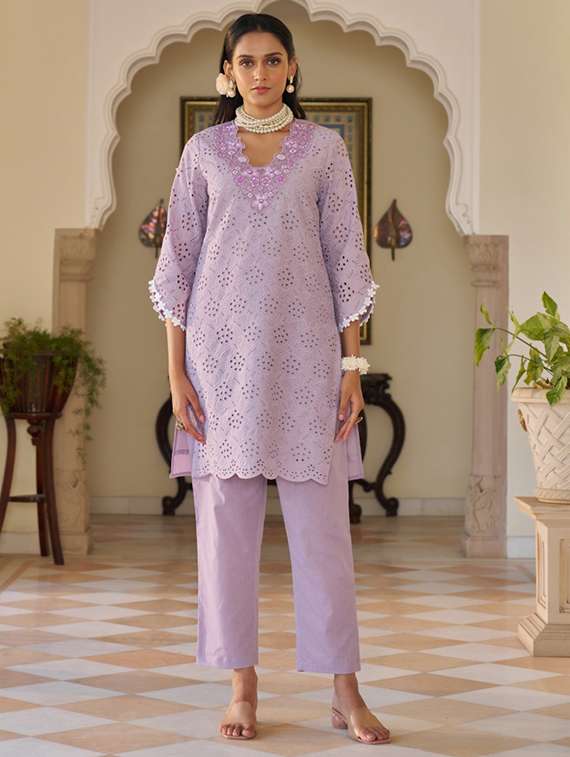 women three quarter sleeve kurta pant set - 21967255 - Standard Image - 2