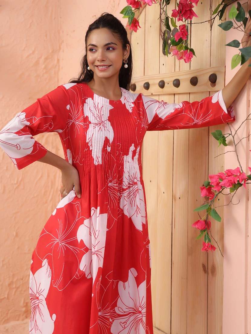 women floral three quarter sleeve kurta pant set - 21967270 - Standard Image - 2