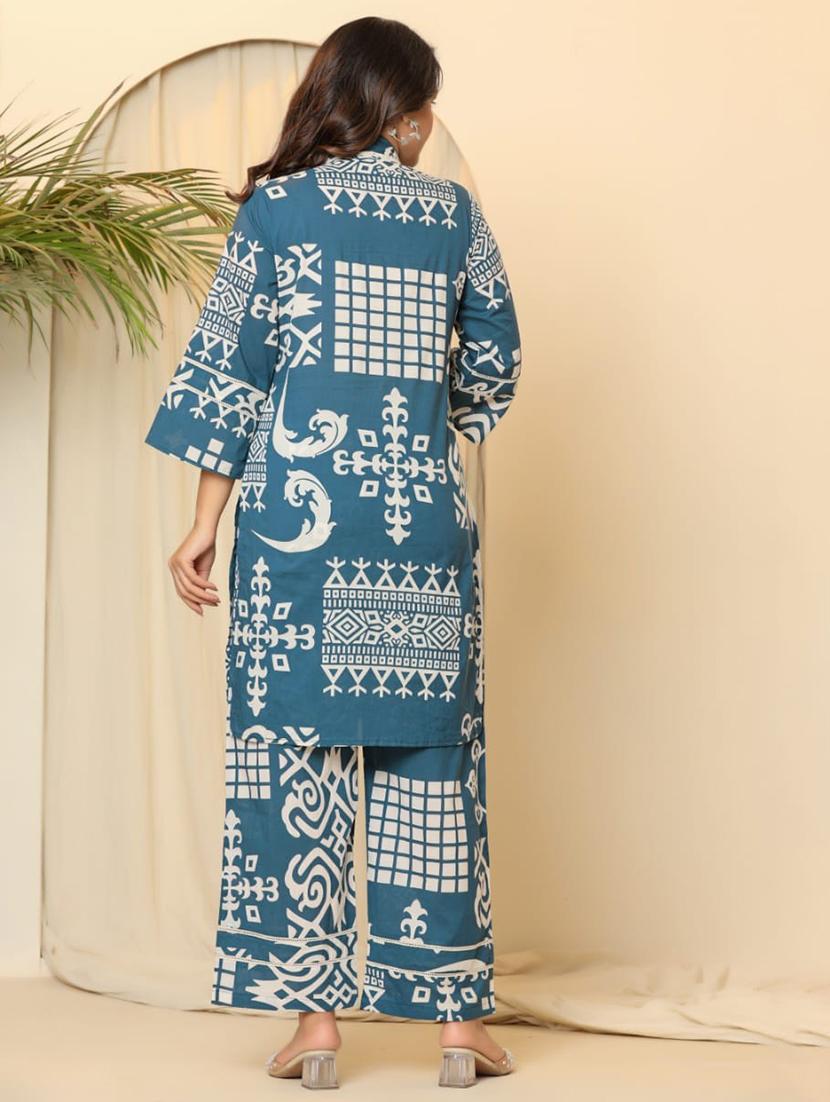 women printed three quarter sleeve kurta pant set - 21967286 - Standard Image - 2