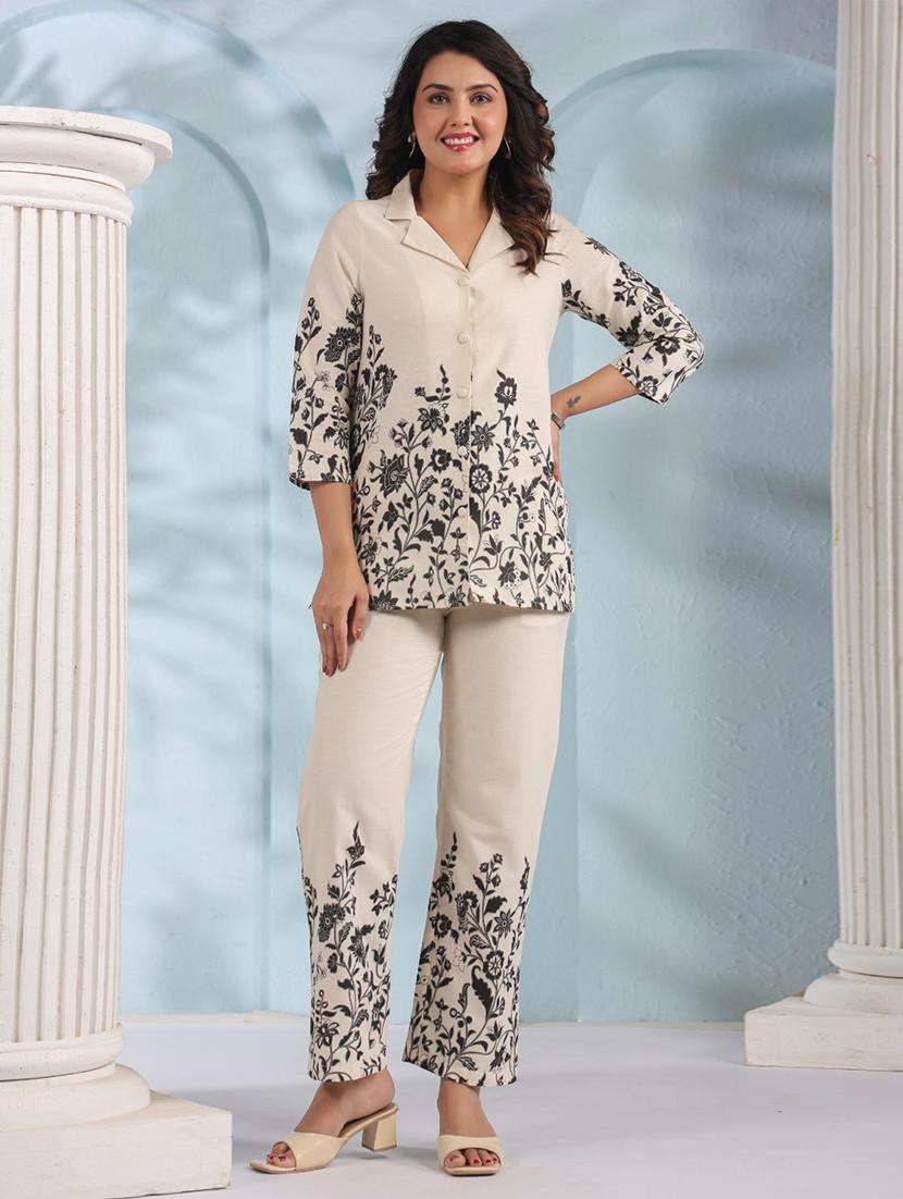women floral three quarter sleeve ethnic co-ord set - 21967288 - Zoom Image - 0