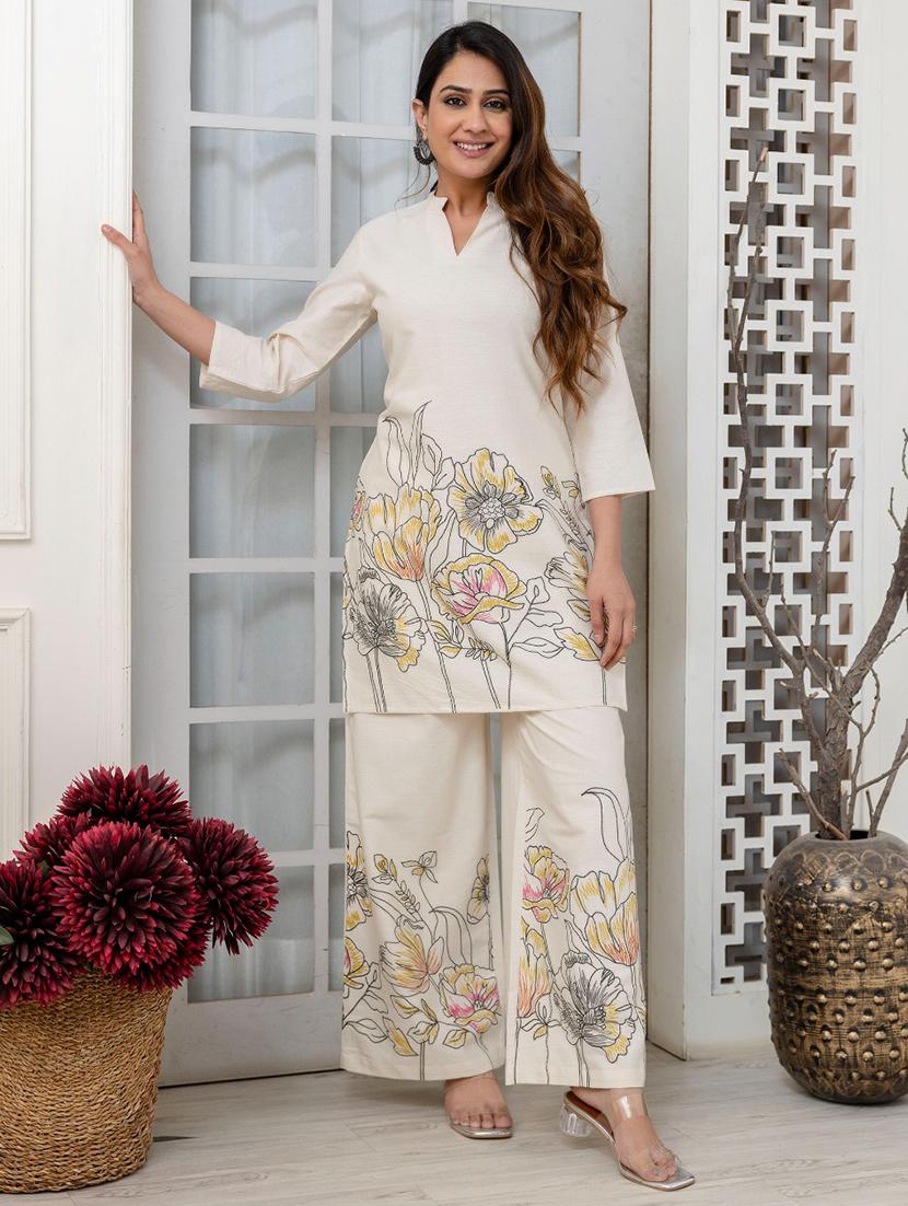 women floral three quarter sleeve ethnic co-ord set
