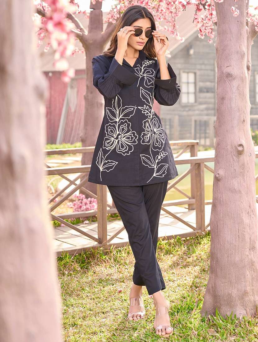 women embroidered long sleeve ethnic co-ord set