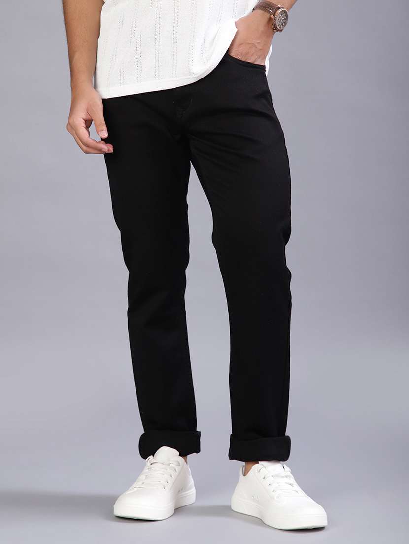men plain mid rise full length jeans