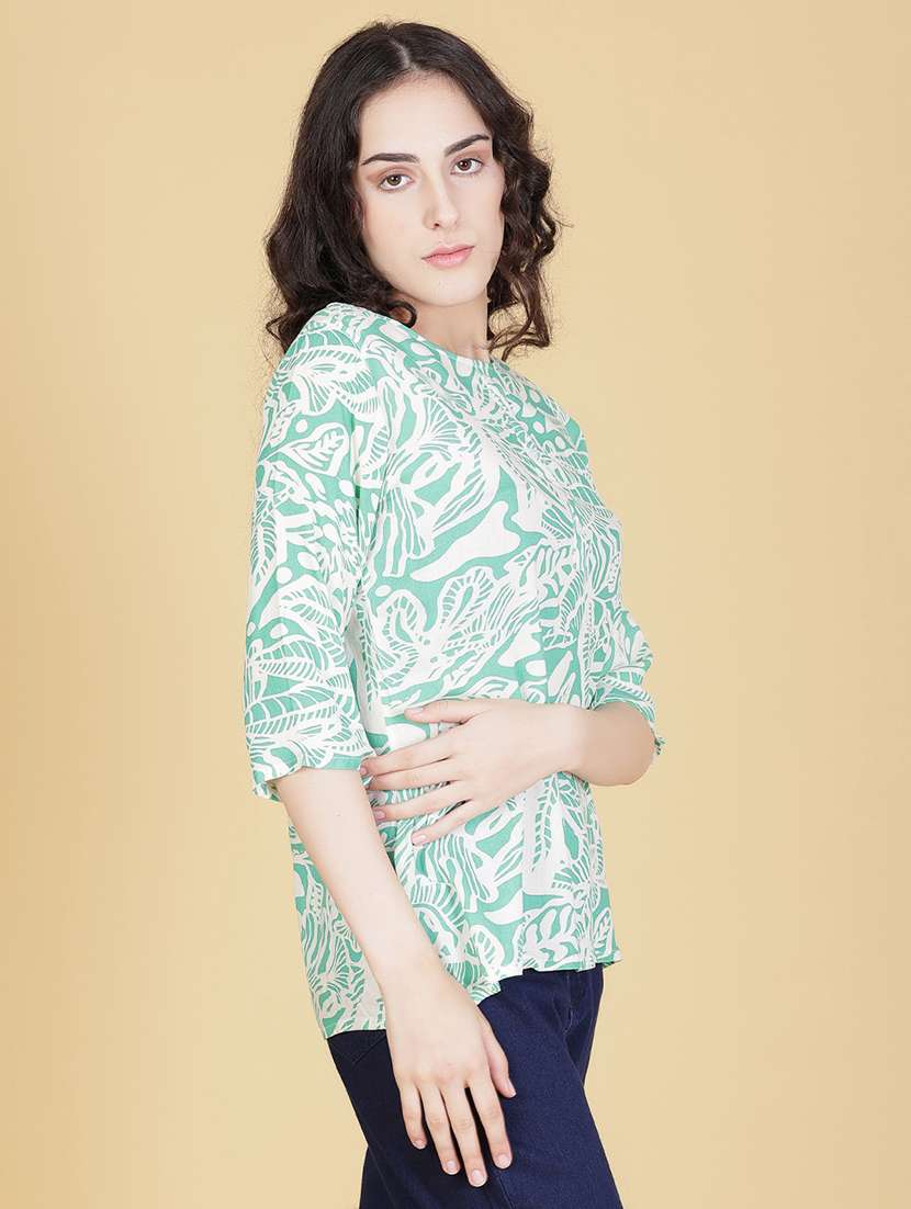 women printed three quarter sleeve ethnic top - 21967833 -  Standard Image - 2