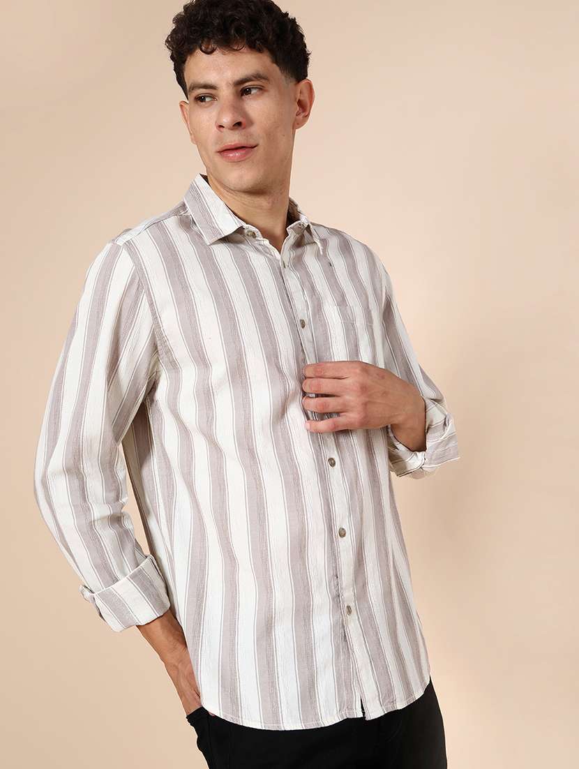 men striped long sleeve regular fit shirt