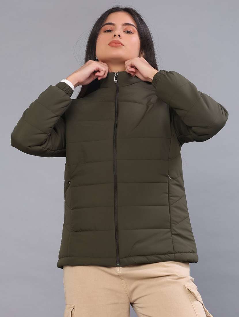 women solid long sleeve puffer jacket