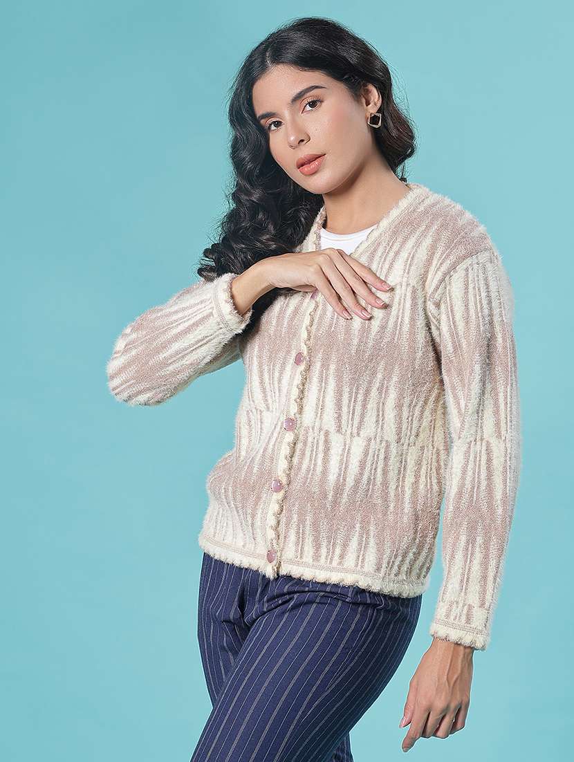 women self design long sleeve cardigan - 21967962 - Standard Image - 2