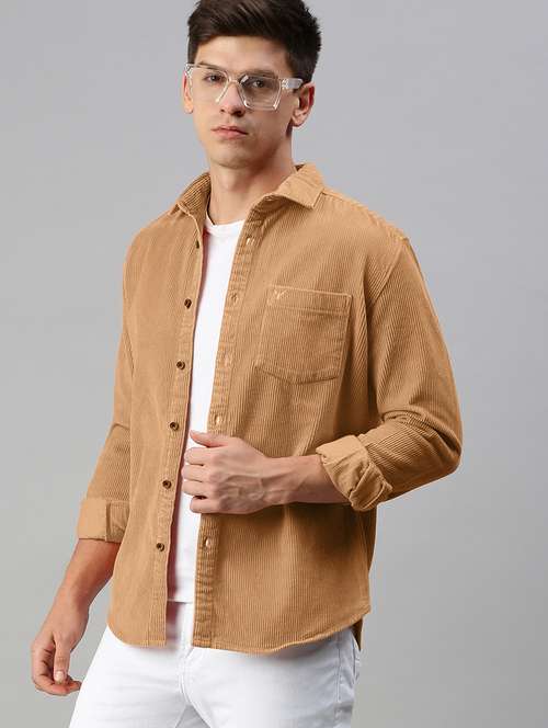 men solid collared long sleeve shacket - 21968024 - Standard Image - 0