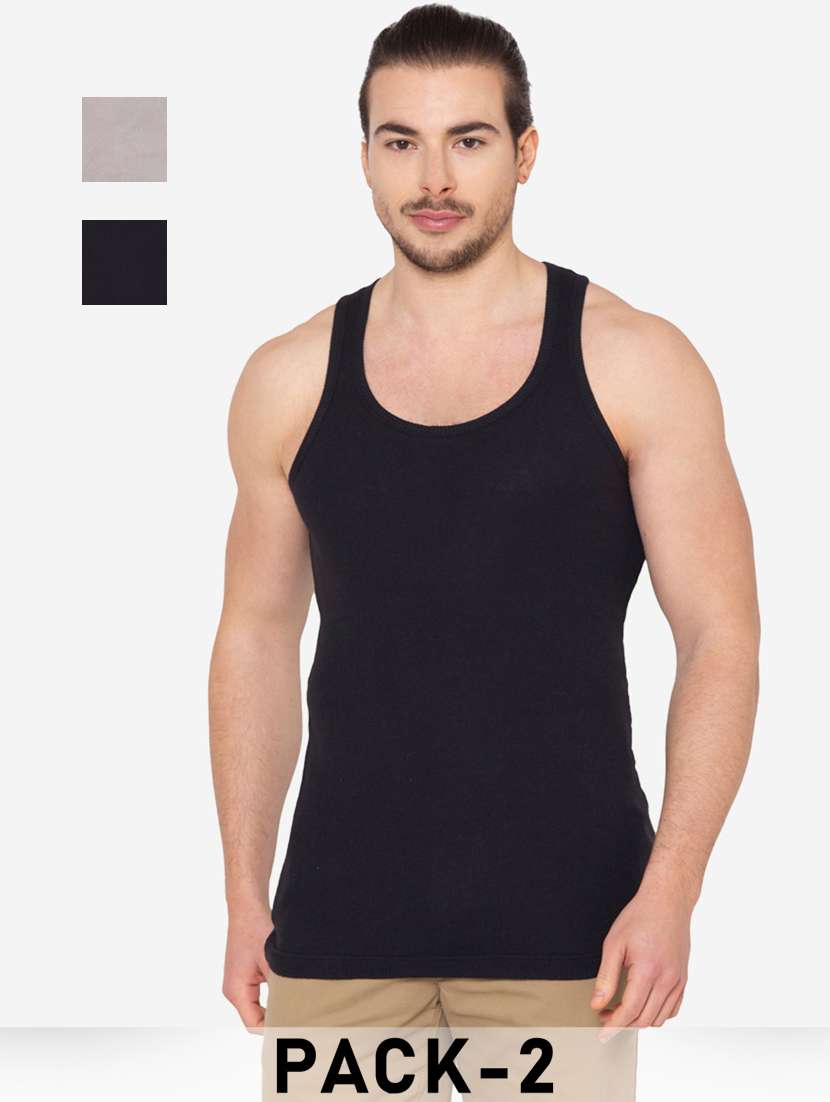 men pack of 2 solid scoop neck vest