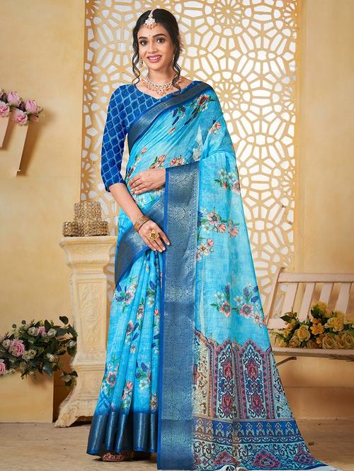 women floral printed bordered saree with blouse - 21968034 - Standard Image - 0