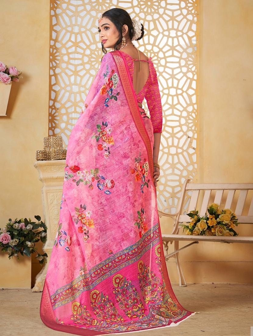 women floral printed bordered saree with blouse - 21968038 - Standard Image - 2