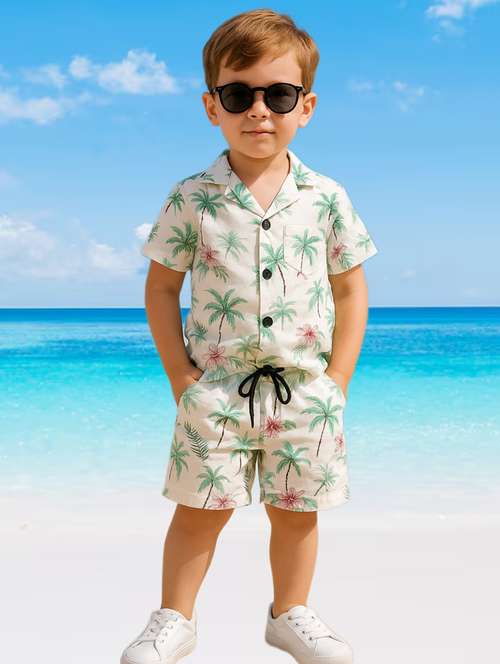 boys printed shirt & shorts co-ord set