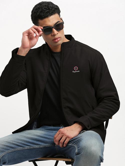men black solid long sleeve casual jacket - 21968049 - Standard Image - 0