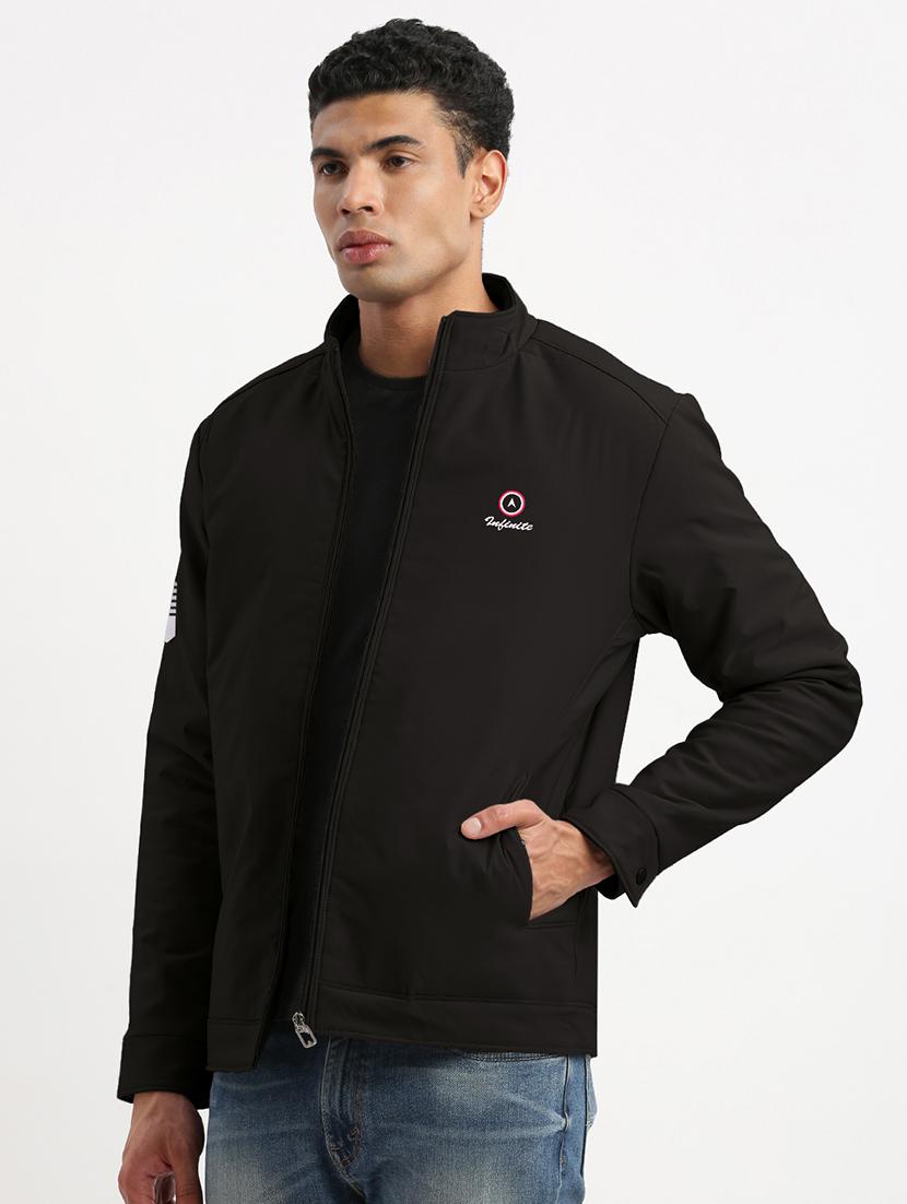 men black solid long sleeve casual jacket - 21968049 - Standard Image - 2