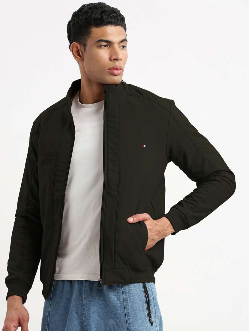 men olive solid long sleeve bomber jacket - 21968050 -  Standard Image - 2