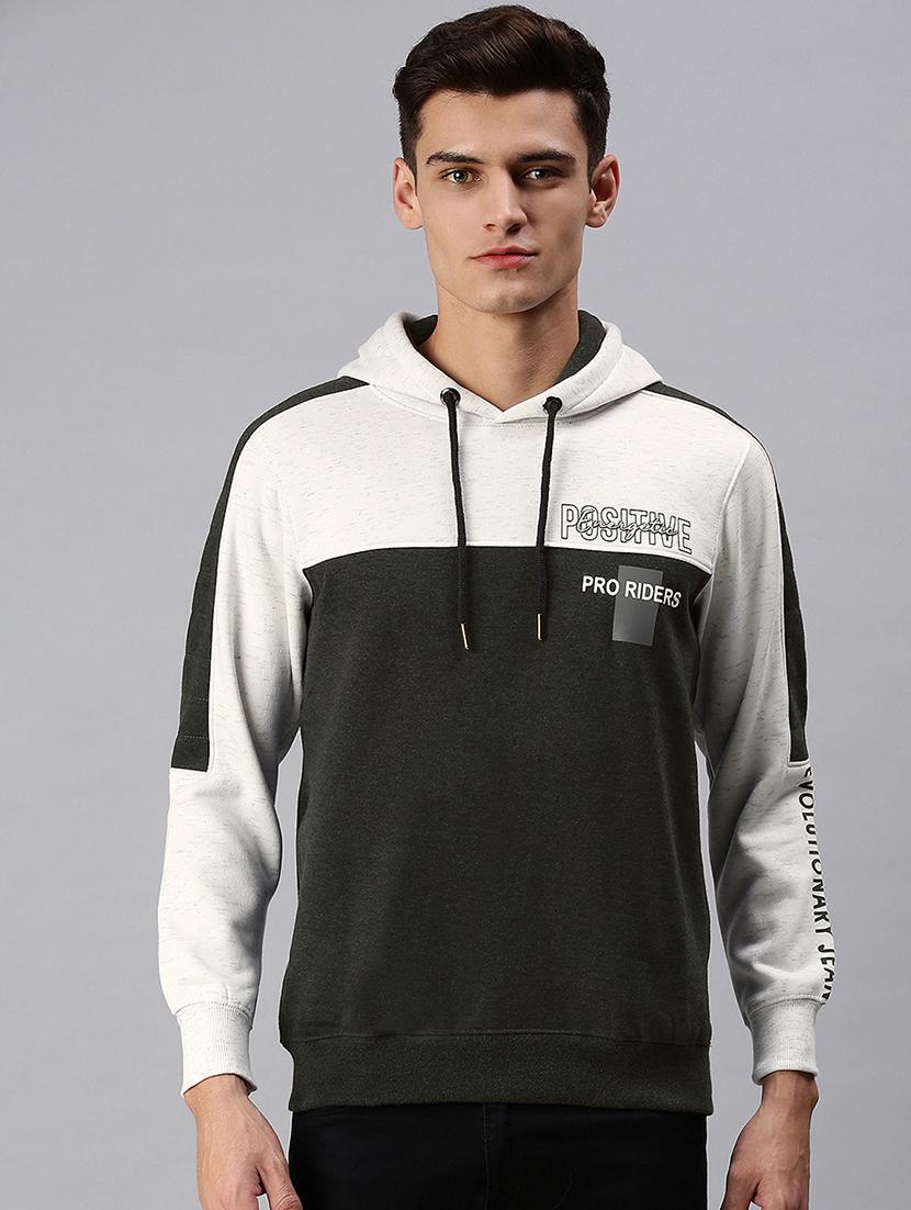 men color block long sleeve hooded sweatshirt
