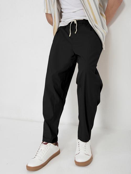 men black solid low rise pleated casual trouser - 21968057 - Standard Image - 0