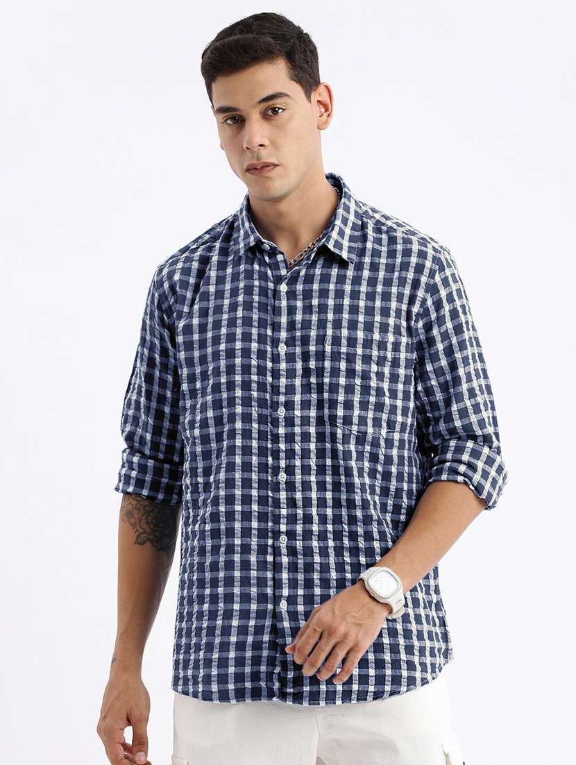 men checkered long sleeve regular fit casual shirt - 21968077 -  Standard Image - 2