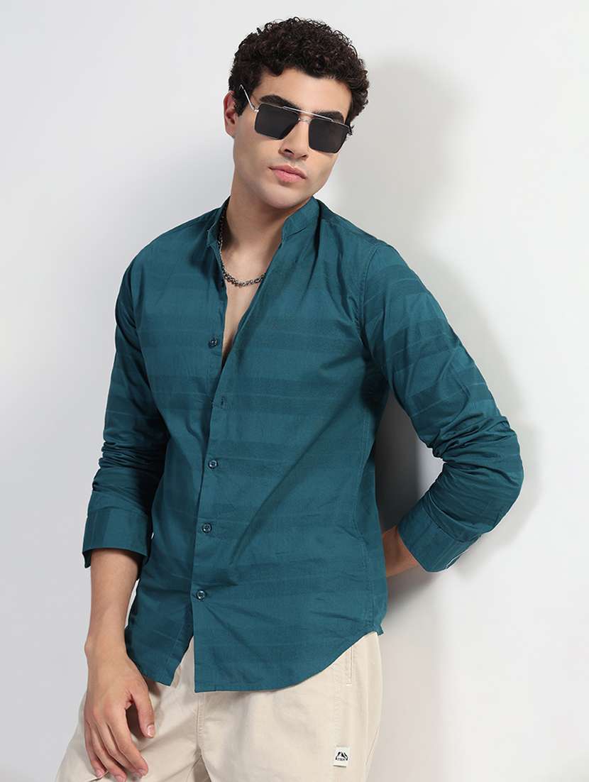 men striped long sleeve slim fit casual shirt