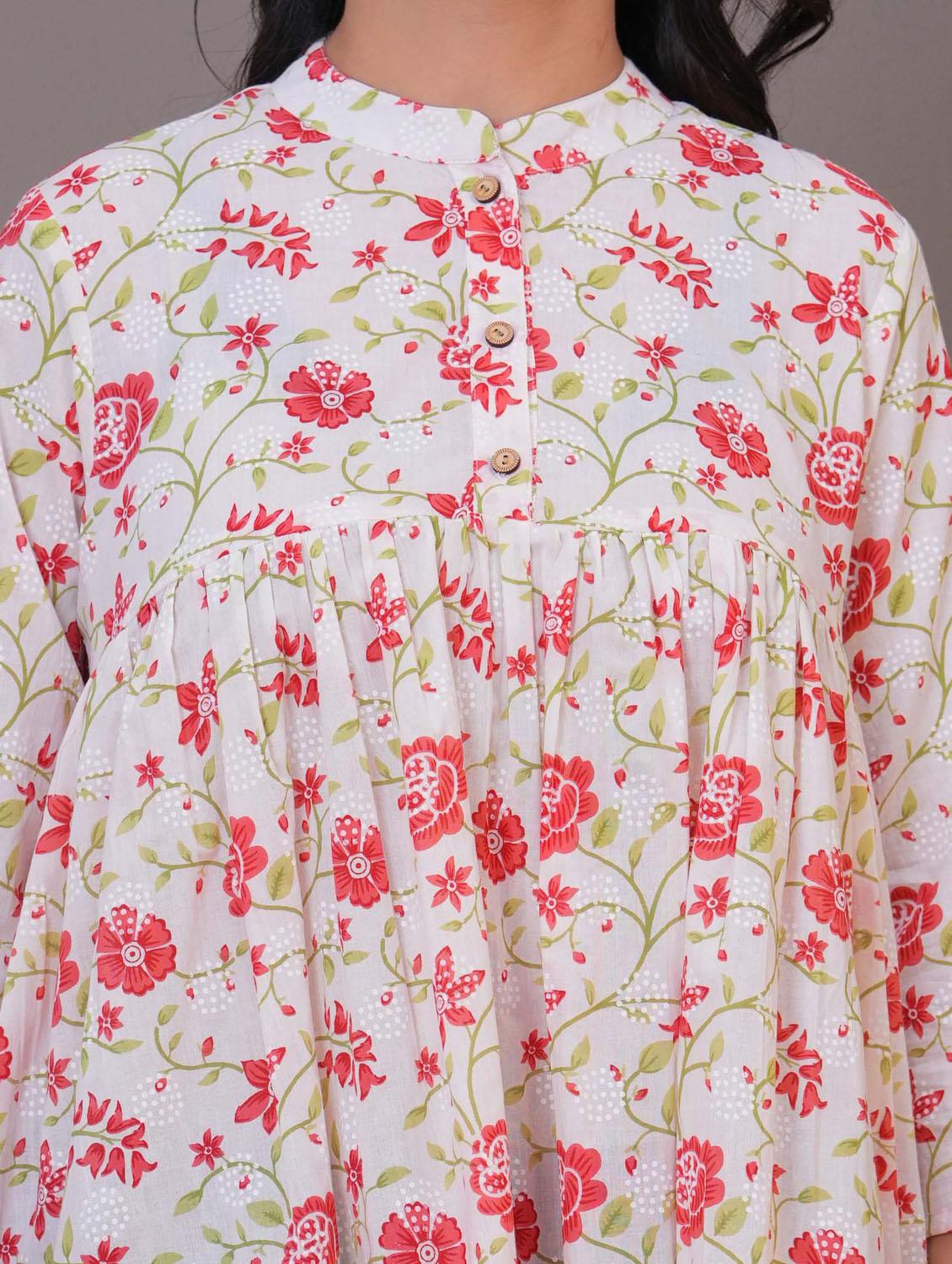 women floral three quarter sleeve flared tunic - 21968117 - Standard Image - 2