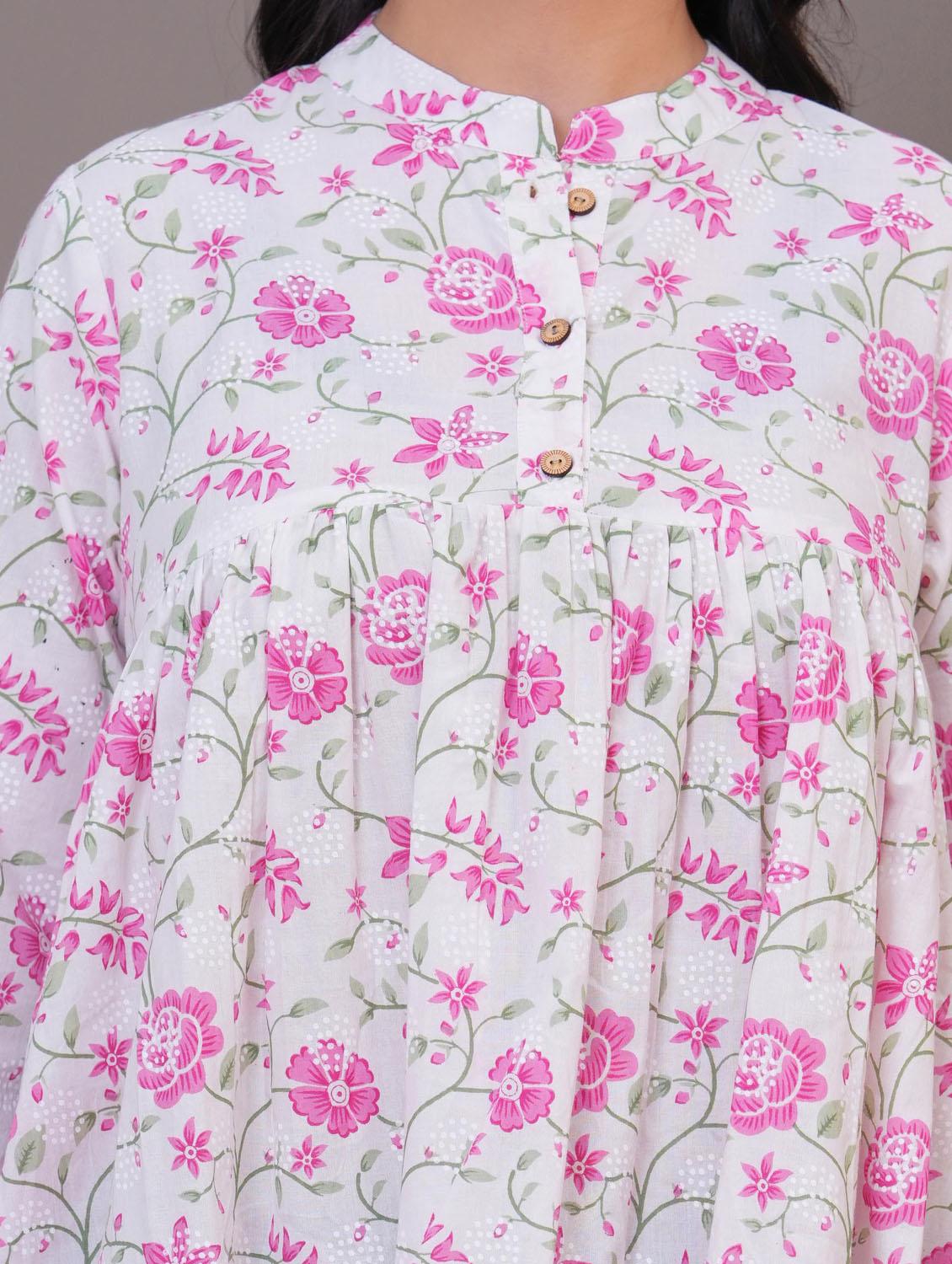 women floral three quarter sleeve flared tunic - 21968118 - Standard Image - 2