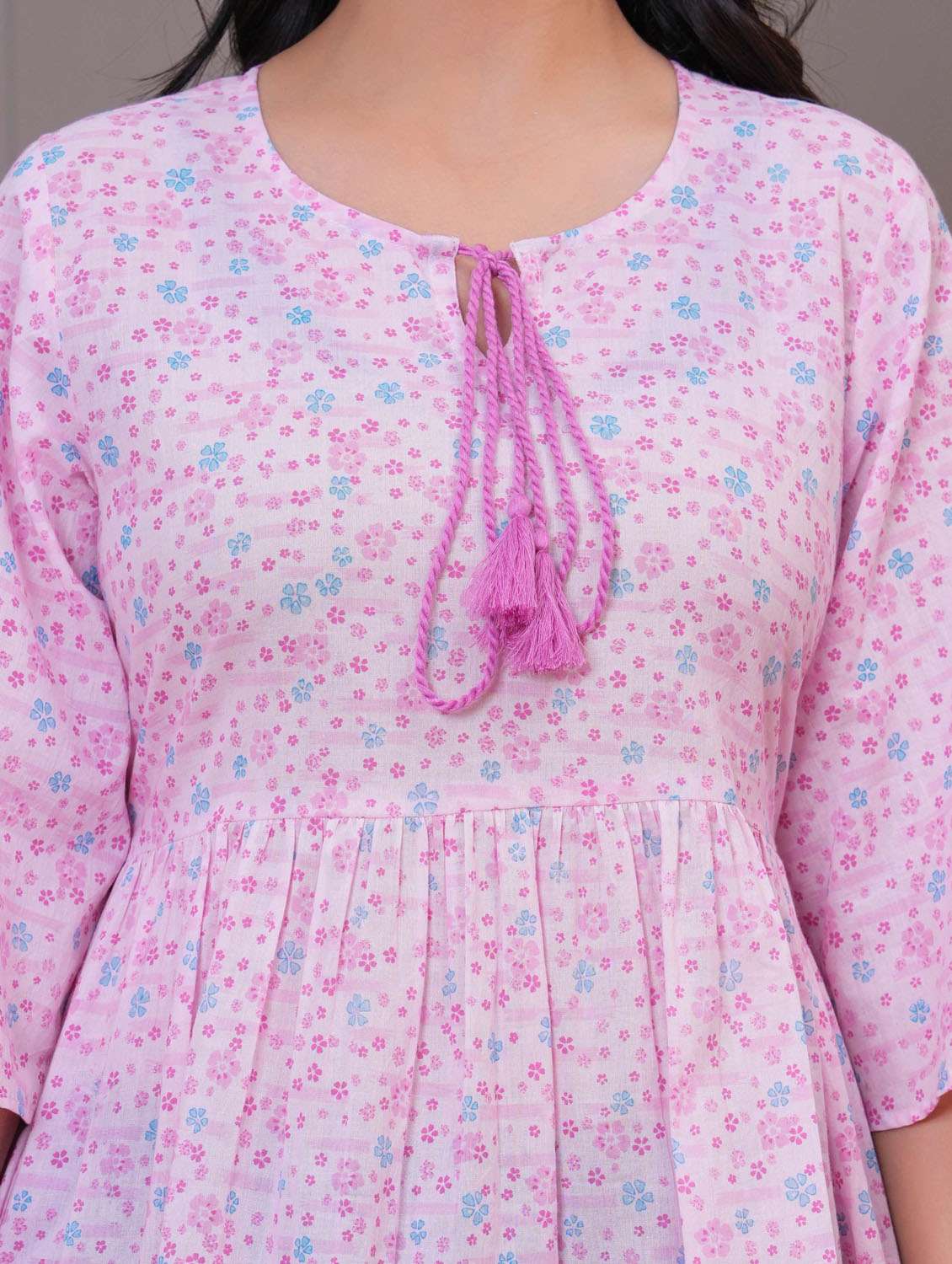 women floral three quarter sleeve flared tunic - 21968119 -  Standard Image - 2