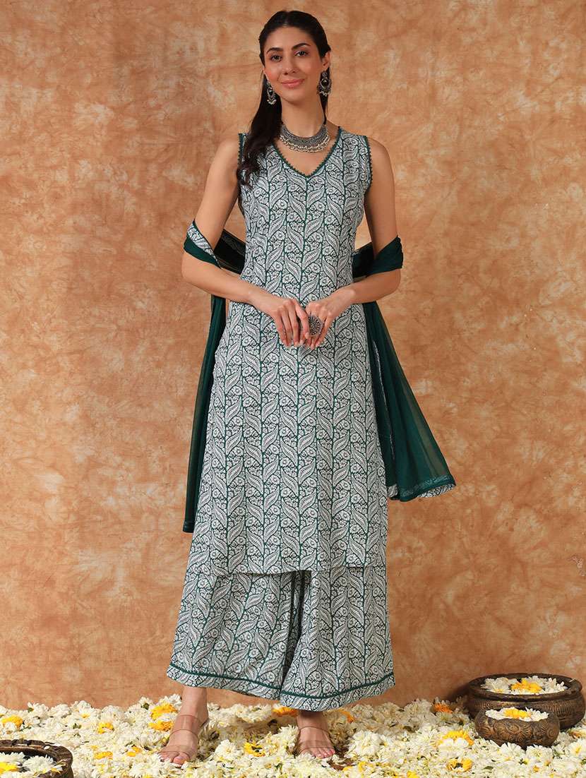 women printed kurta aand palazzo with dupatta set