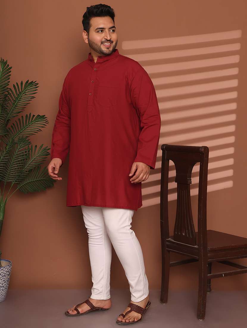 men solid mandarin neck long kurta - 21968154 -  Standard Image - 2