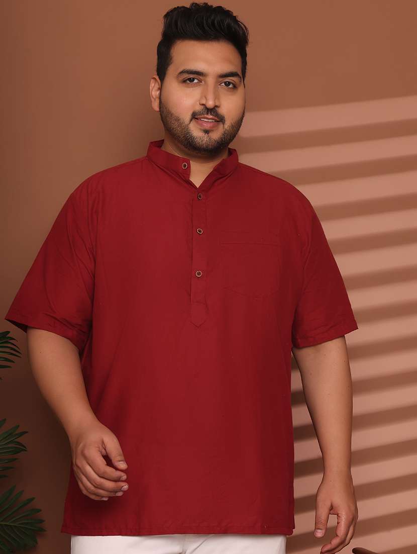 men solid mandarin neck short kurta